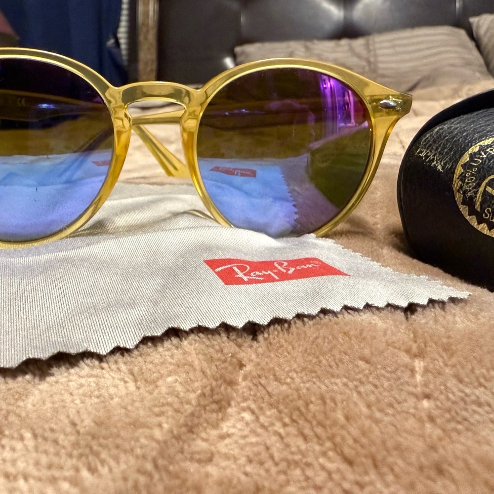 Ray-Ban Sunglasses with Yellow Frame and Purple Lenses